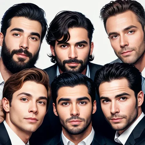 group of handsome jew men focus on face