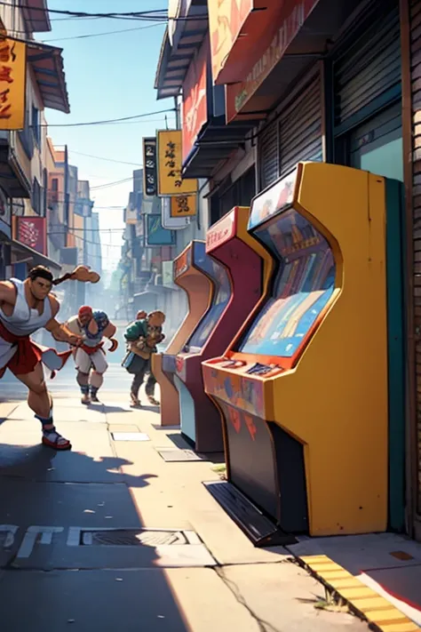 arcade game,Street Fighter characters playing a game