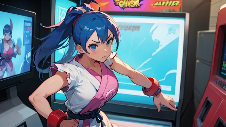 (Street Fighter character girl),Arcade,Hit the button hard,arcade game,