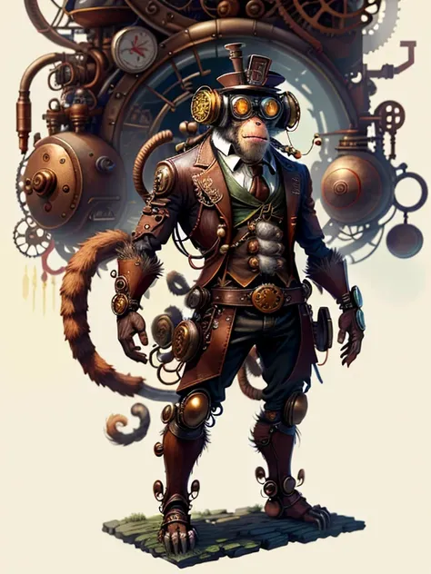 Steampunk AI Monkey、Standing posture、whole body