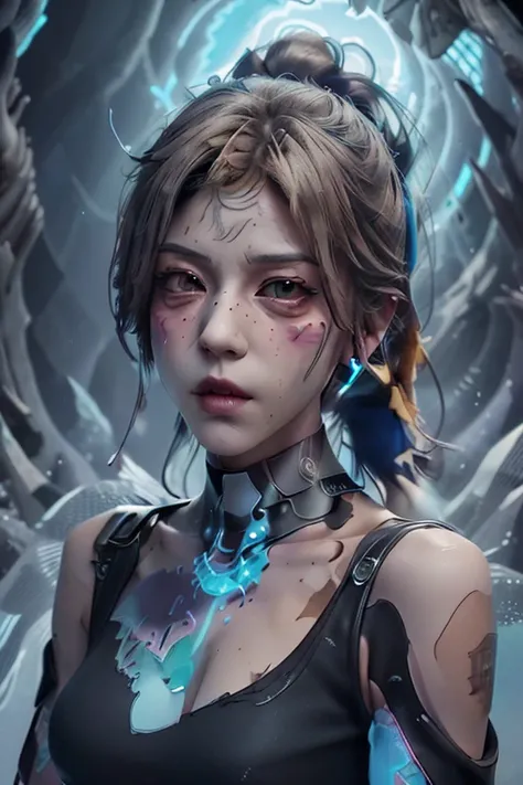 (((Borderlands 3))), (((closeup))), (((urban city environment))), (((diffuse colors))), (((rgb))), (((ultra detailed illustration of a diffuse hallucinatory woman water spirit creature))), (((complex 3d projections of ghostly translucent fabric and glowing...