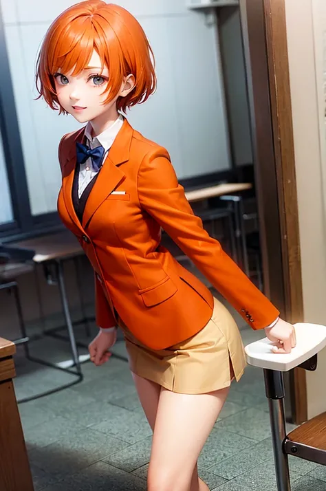 Orange Hair　Short Hair　Active girl　orange blazer　classroom　high school girl