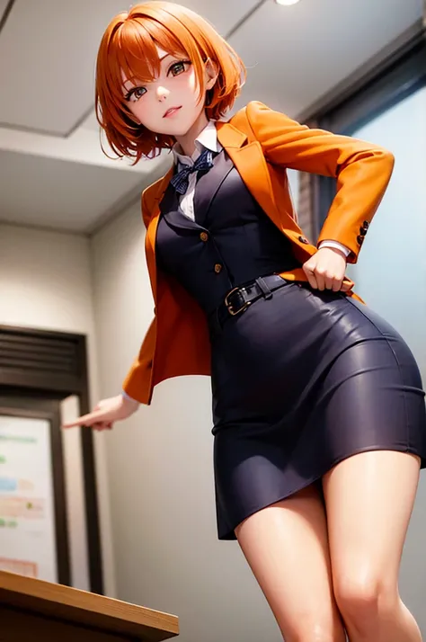 Orange Hair　Short Hair　Active girl　orange blazer　classroom　high school girl