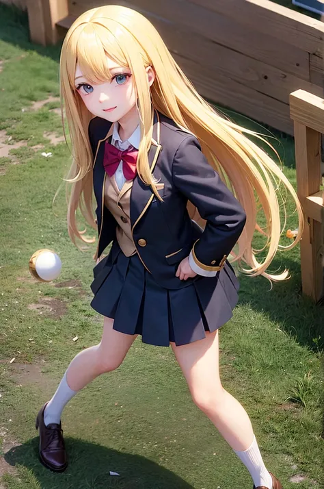 Blonde　long hair　Bullish girl　Yellow Blazer　playground　high school girl