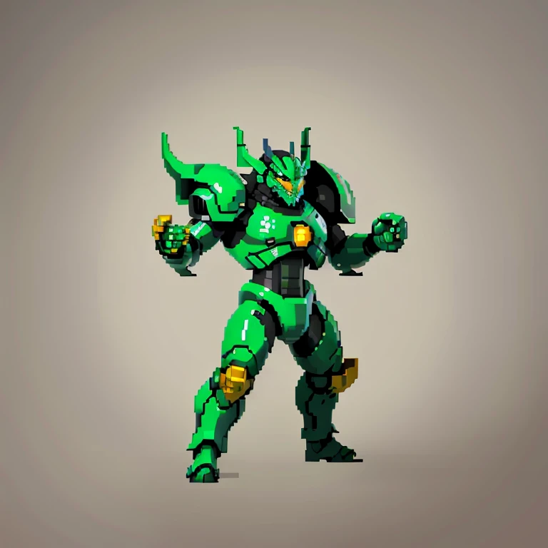 (masterpiece, top quality, best quality), pixel, pixel art,cybernetic green dragon,power armor,punch power,full body