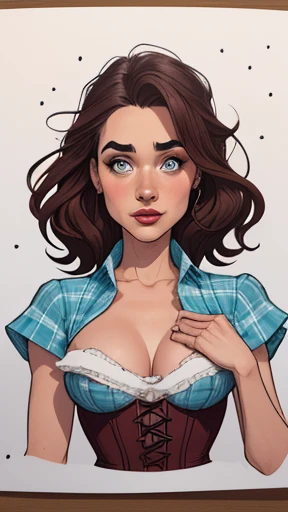 Character style illustration style Completely bare breasts showing a little fear Breast size Cartoon name: Isabella Cruz white background medium breasts freckled face Hermione Granger actress strong contours Physical description - long straight hair, tingi...