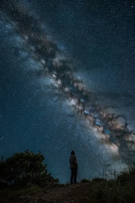 CRIE UMA FOTO EM ((PRIMEIRA PESSOA)), LOOKING AT THE STARRY SKY, DEITADO NA GRAMA, point of view looking at the starry sky, DETAILED SKY FULL OF STARS, DEITADO EM UM CAMPO, looking up at the night sky, (IMAGEM DE ALTA QUALIDADE), (Melhor qualidade) (Obra d...