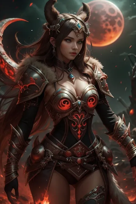 Ancient, bloodmoon princess, creselia, fur armor, rings, female creature, prehistoric era,