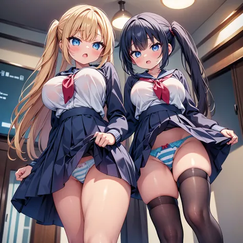 (cute eyes:1.2), (sparkling eyes:1.2),highest quality,wonderful,finely,extremely detailed CG Unity 8K wallpaper, (5 girls, Stand in line:1.3), (sailor uniform, clothed), (huge breasts), (open mouth:1.1), (long tongue:1.1), (mouth drool:1.1), (black stockin...