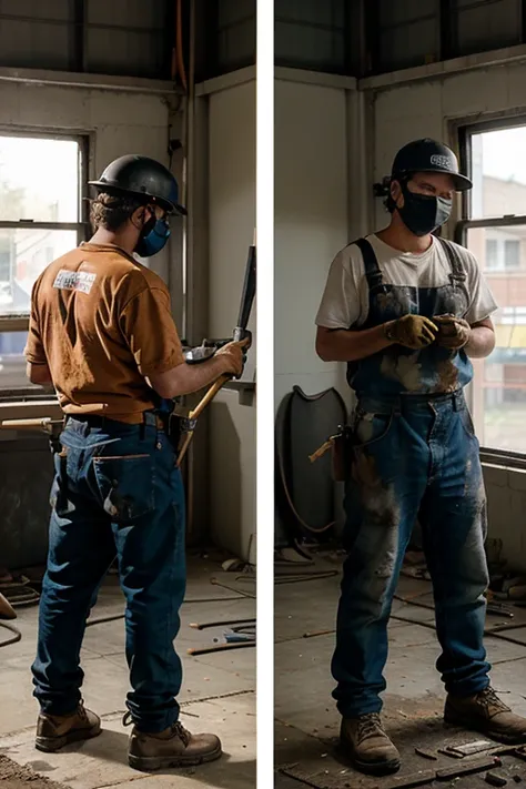 image or images of a worker or workers doing different services such as welding, construction, painting and things like that