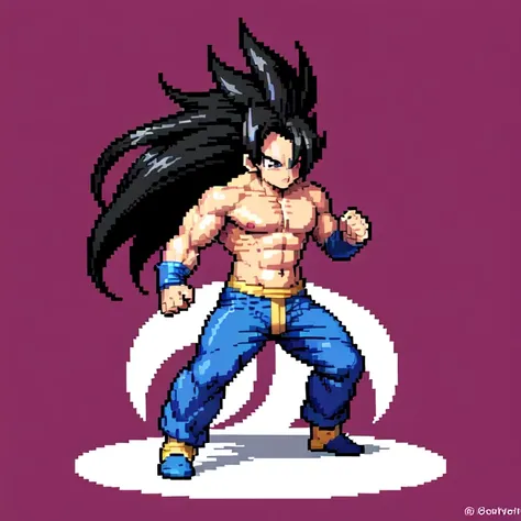 (masterpiece, top quality, best quality), pixel,pixel art,1man,purple,long hair,super saiyan,punch power,full body, 
 