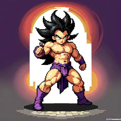 (masterpiece, top quality, best quality), pixel,pixel art,1man,purple,long hair,super saiyan,punch power,full body, 
 