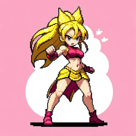 (masterpiece, top quality, best quality), pixel,pixel art,1women,pink,long hair,super saiyan,punch power,full body, 
 