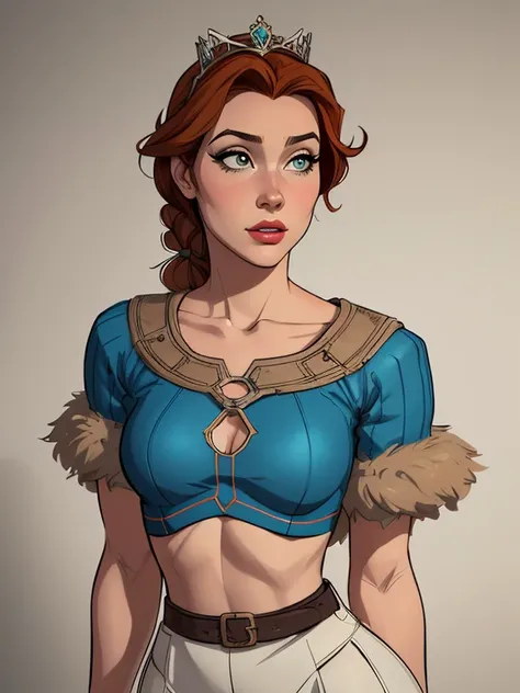 Personagem mulher estilo atompunk Fallout 4 Rainha Anna de Arendelle com marcas de guerras Imagem de desenho animado de uma mulher .Ilustra??o estilo desenho animado, estilo de arte dos desenhos animados, estilo de arte dos desenhos animados, digital illus...