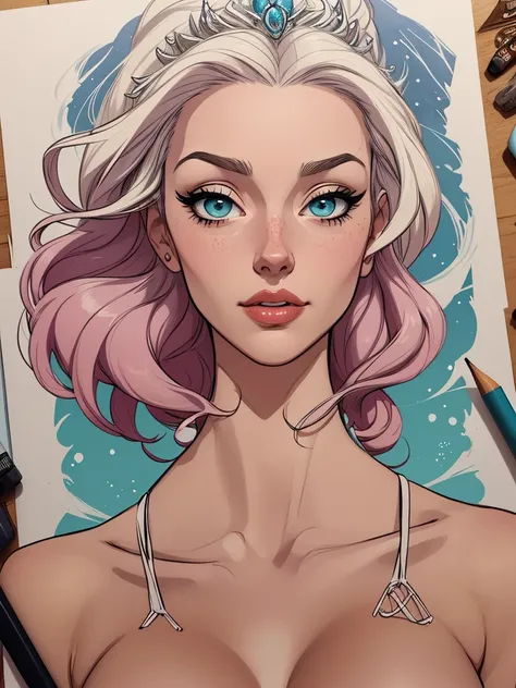 Personagem mulher estilo atompunk Fiona rainha Anna de Arendelle com marcas de guerras Imagem de desenho animado de uma mulher .Ilustra??o estilo desenho animado, estilo de arte dos desenhos animados, estilo de arte dos desenhos animados, digital illustrat...