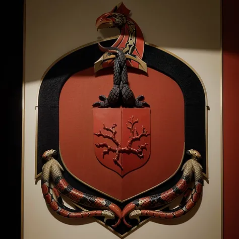 coat of arms with coral snake, nas cores preto e vermelho, obra de arte