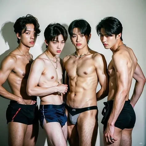 Txt kpop group , boys group ,  wearing thongs 