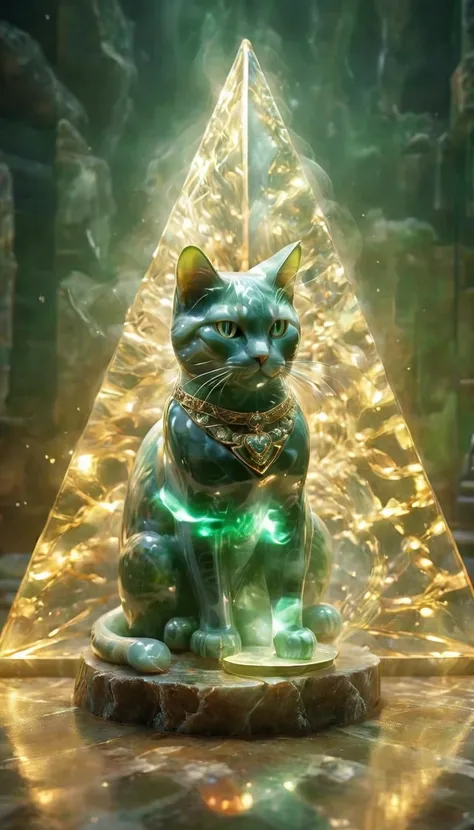 1cat，blingbling，motion blurred，triangle，movie-level lighting effects，close up，detailed face，jade