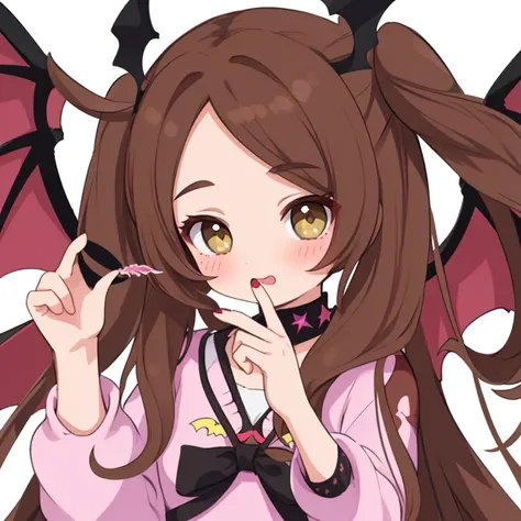 Highest_quality,masterpiece,1_girl,Brown Hair, Long Hair, Half Up,   Bat Wings