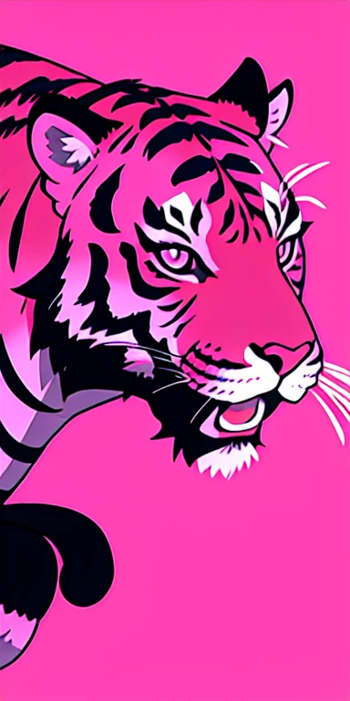 simple、Fuchsia pink solid background、Real tiger、Lower quality、Silhouette Painting、