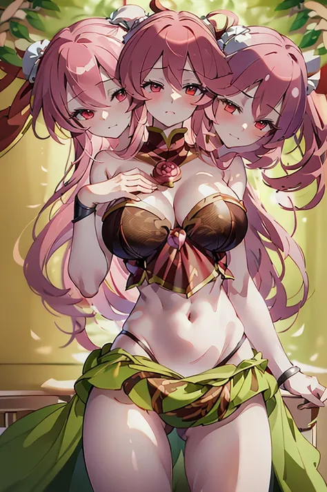 (masterpiece, best quality), best quality, (ultra-detailed), (3heads:1.5), 1girl, (ibaraki kasen:1.3), masterpiece, best quality, ultra quality, ultra resolution, ultra detail, white top, crop top, ((stomach)), midriff, ((groin)), green skirt, normal ears,...