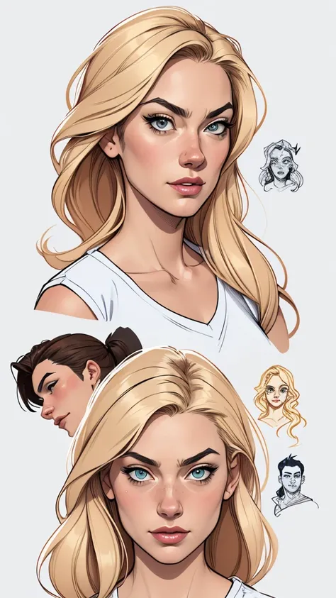 Personagem Yvonne Strahovski omagem de desenho animado de uma mulher .cartoon style illustration, estilo de arte dos desenhos animados, estilo de arte dos desenhos animados, digital illustration style, design de personagens altamente detalhado, arte digita...