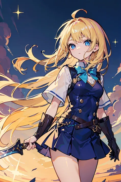 ((1 girl)), highest qualityの表情, Cool woman,Rough poses, full body armor, Big Buster Sword, middle ages, Also々new, victory, grassland, Cowboy Shot,((Very detailed,highest quality, High resolution, 8k wallpaper, 美new服,)),((blonde, Long Hair,Messy Hair)), Blo...