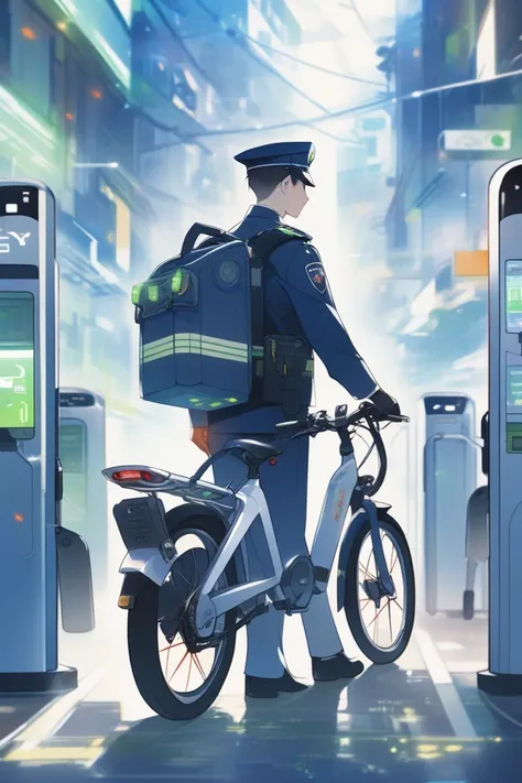 A security guard, electric vehicles, electric bicycles