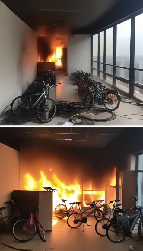 Fire caused by electric bicycles in buildings