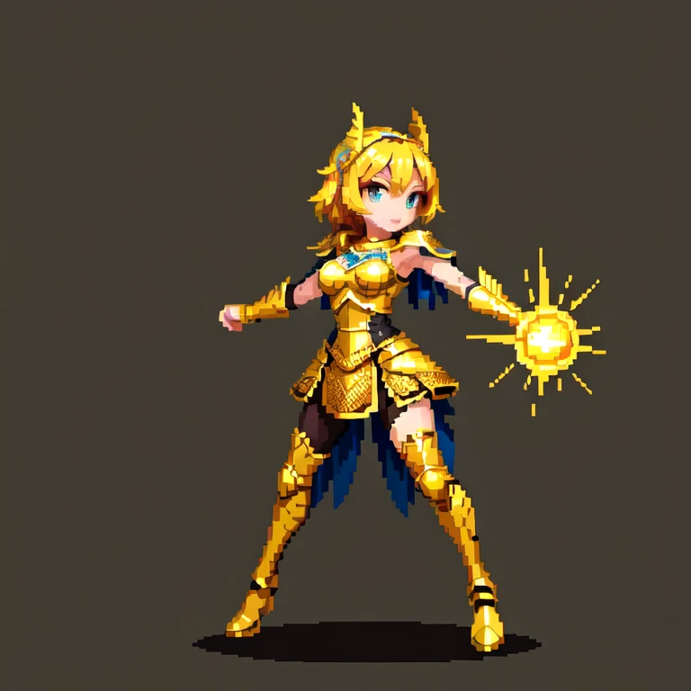 (masterpiece, top quality, best quality), pixel,pixel art,1girl,golden armor,athena,owl,punch power,full body, 
 