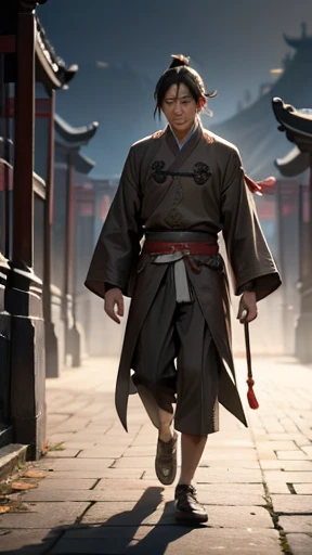 A man from ancient China walks alone