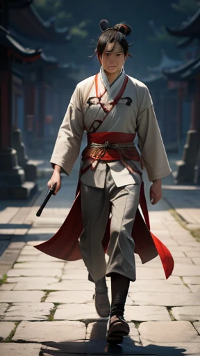 A man from ancient China walks alone