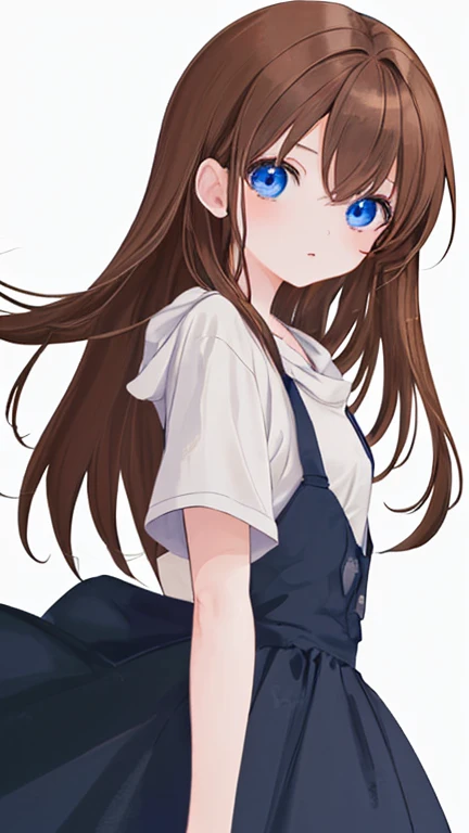 Anime Style,highest quality, masterpiece,Brown Hair, blue eyes, Upper Body,Simple Background,One girl