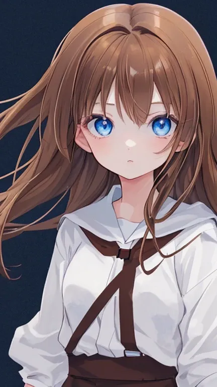 Anime Style,highest quality, masterpiece,Brown Hair, blue eyes, Upper Body,Simple Background,One girl