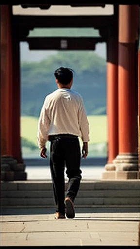 A man from ancient China walks alone