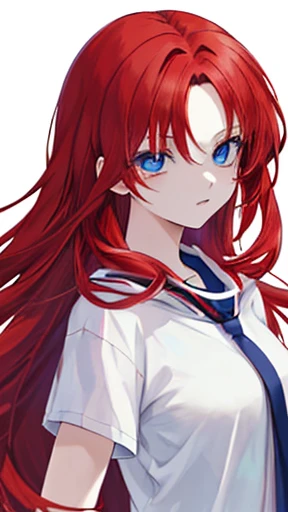 Anime Style,highest quality, masterpiece,Red hair, blue eyes, Upper Body,Simple Background,One girl, Flowing Hair