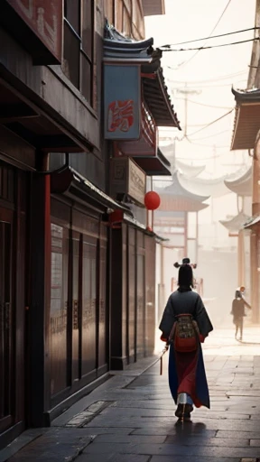 Ancient Chinese woman walking alone