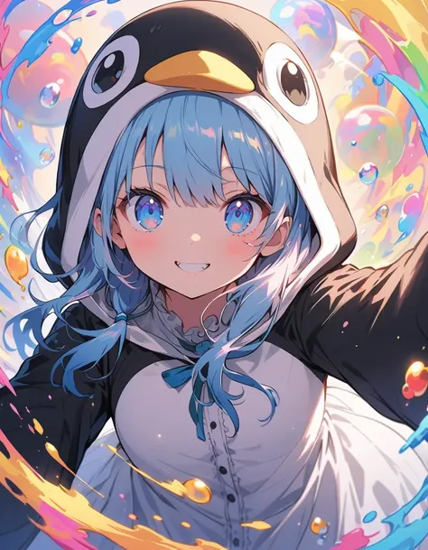 ((Wearing a penguin costume)), girl、cute、Penguin Parade、(highest quality、masterpiece、High resolution、detailed)、animeスタイル、Flat Style、(Beautiful Eyes, Delicate and beautiful face,),  BREAK,girl1人、extremely detailed(The Shining), Best lighting, Best Shadow、fl...