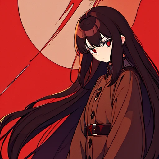 Woman with long brown hair with red eyes, es una casa demonios en el mundo de Demon Slayer