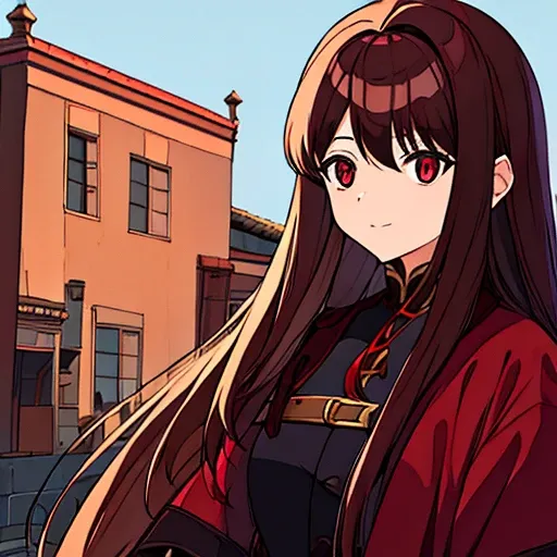 Woman with long brown hair with red eyes, es una casa demonios en el mundo de Demon Slayer