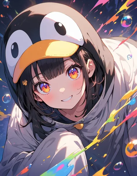 ((Wearing a penguin costume)), girl、cute、Penguin Parade、(highest quality、masterpiece、High resolution、detailed)、animeスタイル、Flat Style、(Beautiful Eyes, Delicate and beautiful face,),  BREAK,girl1人、extremely detailed(The Shining), Best lighting, Best Shadow、fl...