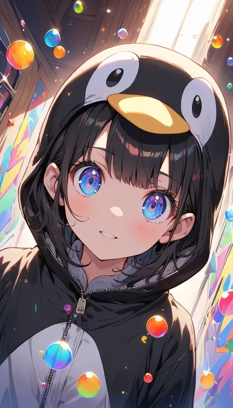 ((Wearing a penguin costume)), girl、cute、Penguin Parade、(highest quality、masterpiece、High resolution、detailed)、animeスタイル、Flat Style、(Beautiful Eyes, Delicate and beautiful face,),  BREAK,girl1人、extremely detailed(The Shining), Best lighting, Best Shadow、fl...