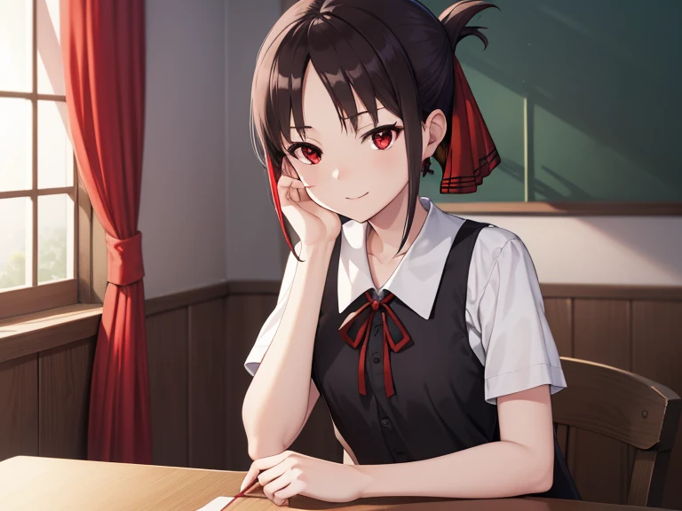 kaguyashinomiya, kaguya shinomiya, folded ponytail, amount, hair ribbon, (red eyes:1.5), red ribbon, ribbon, short hair, side lo...