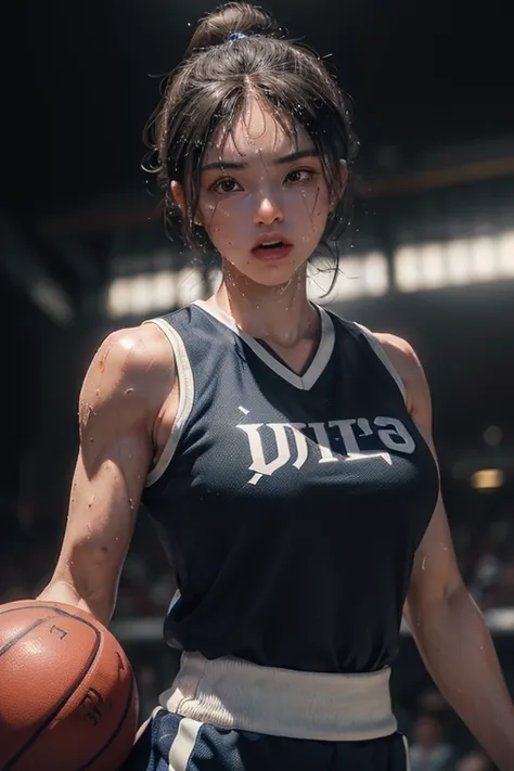 (Masterpiece: 1.4), (High Resolution: 32K), (Ultra-Detailed: 1.4), Basketball Player,
(Realistic: 1.4), (Sweat-drenched uniform: 1.2), (Ball in hand: 1.3), (Intense focus: 1.5),
(Defined muscles: 1.3), (Detailed facial expressions: 1.4), (Toned body: 1.3),...