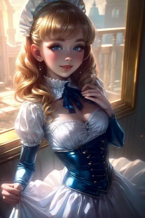 (best quality, 4k, 8k, high resolution, masterpiece: 1.2), ultra detailed, (realistic, photorealistic, photorealistic: 1.37), wearing a sexy white lace victorian dress, beautiful detailed blue eyes, beautiful blonde hair detailed, beautiful detailed lips, ...