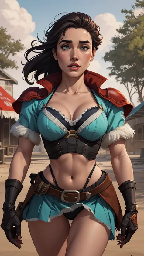 Woman character jeday style warrior armed with a 38 revolver western style atompunk Fallout 4 Jennifer Connelly le with marks of war Cartoon image of a woman .Ilustra??o estilo desenho animado, estilo de arte dos desenhos animados, estilo de arte dos desen...