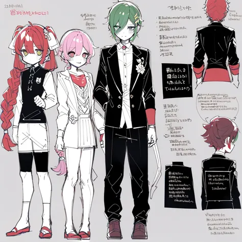 (Character Design Sheet, (((same character))), front, Side, back), 2D anime style, anime mo art style, 1 person, asexual, Pink hair, long bangs, thin twisted braid, golden eyes, Brilliant eyes, no clothes, Black limbs, cute art style, иллюстрация anime sty...