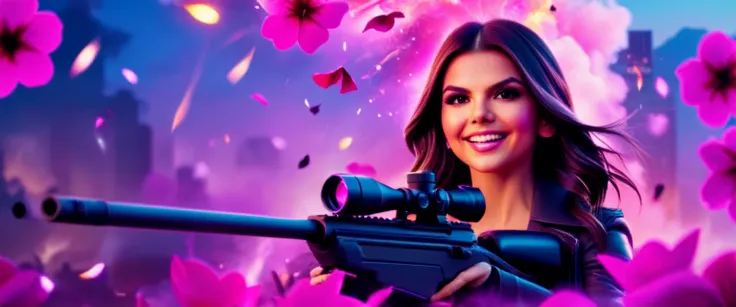 movie poster - poster of a movie with the big ((title "sniper")), (((victoria justice))), (((looking at the viewer))), (falling ...