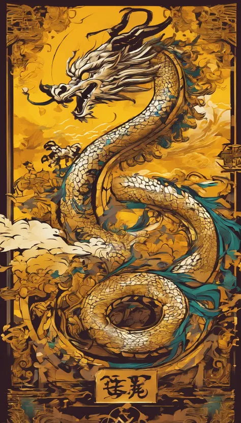 logo、masterpiece、(Golden Background:1)、Golden Chinese Dragon、god々々Hello、Wind、god々、Long undulating body、god話、high quality、Very detailed、masterpiece、Particle Effects、Dynamic Effects、Golden Dragon、Japan dragon in folktales、the color is golden