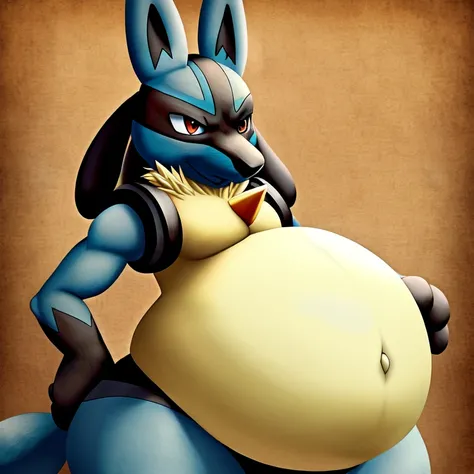 ((highest quality)), ((masterpiece)), (detailed), Perfect Face ((Lucario)) ((Pokémon)) ((original)) (Chest corners) ((Big belly))   Belly  